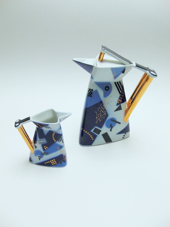 Vintage porcelain  Set for tea /Blue set for tea or coffee/ teapot porcelain/Retro porcelein/