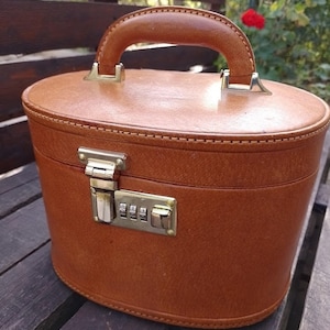 Bolsa de cosméticos vintage/anos 80/baú de cosméticos/estojo vintage/estojo vintage marrom/estojo de couro/estojo de trem vintage/sacos de cosméticos