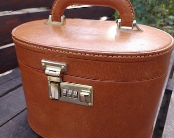 Bolsa de cosméticos vintage/anos 80/baú de cosméticos/estojo vintage/estojo vintage marrom/estojo de couro/estojo de trem vintage/sacos de cosméticos