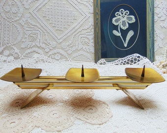 Mid Century Candle Holder 3 Wick Metal /  Gold candlestick/ Retro candlestick/  vintage candlestick/70s/