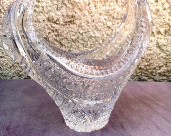 Large crystal vase/crystal candy vase /vintage  bon bonniere / crystal basket / vintage crystal decor / hand cut crystal/retro  crystal vase