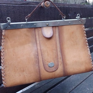 Leather Doctor Bag/ women Medical bag/ Leather Medical Bag/Top Handle Bag/Genuine Leather Doctor Bag, Overlapping metal hinges closure/80s