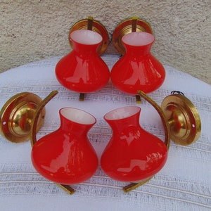 1 of 4 Mid Century Lamp/ Vintage Wall Lamp/ Wall Light /  Glass Wall Lamp / Vintage Wall Lamp / &#39;70s/red orange Glass Wall Lamp