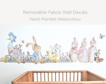 Jemima Puddleduck, Peter Rabbit, Bunnies – Large Watercolour Removable Fabric Nursery Wall Stickers – 65cm Tall