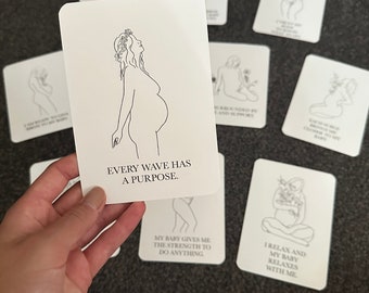 Cartes d'affirmation de naissance dessinées à la main | Cartes d'affirmation pour l'accouchement par le travail | Cartes d'affirmation de grossesse et d'accouchement