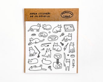 Kitties paper sticker sheet. For planner, bullet journal, scrapbook, postcards, letters, packaging etc. Cat illustrations