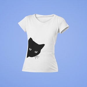 Women's cat T-Shirt designs in v-neck, cat graphic tees, unique suede feel graphic tee, cat t-shirts, cat lover gift, funny cat shirt