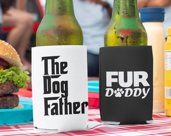 Set of 4 neoprene can koozies, gift for men under 20, funny pet sayings: Fur Dad, Dog Father, Best Fur Dad, Paw, for cat or dog dad