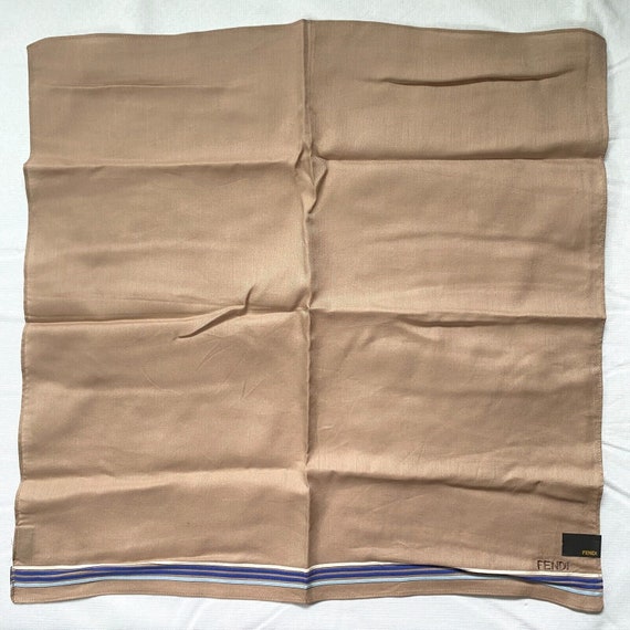 Vintage Fendi 100% Cotton Tan Blue Stripe Square … - image 1