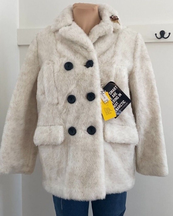 VTG NOS Debutogs Ivory Faux Fur Short Winter Coat… - image 1
