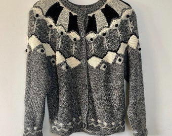 VTG Crazy Horse Ramie Cotton Black Gray Cardigan Sweater Women's Small
