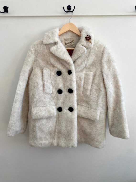 VTG NOS Debutogs Ivory Faux Fur Short Winter Coat… - image 2