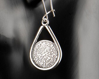 Phaistos Disc Minoan earrings,  inspired by the ancient Greek Minoan symbol of Phaistos disk