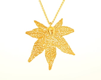 Gold plated leaf pendant and Spigata chain 50cm(19.85in)