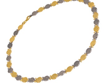 Phaistos disc coin necklace, two-tone Silver & Gold plated finishing with 36 small connected discs