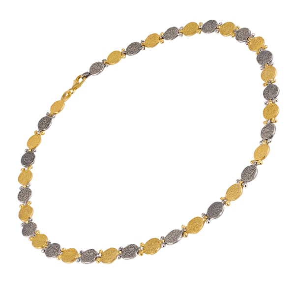 Phaistos disc coin necklace, two-tone Silver & Gold plated finishing with 36 small connected discs