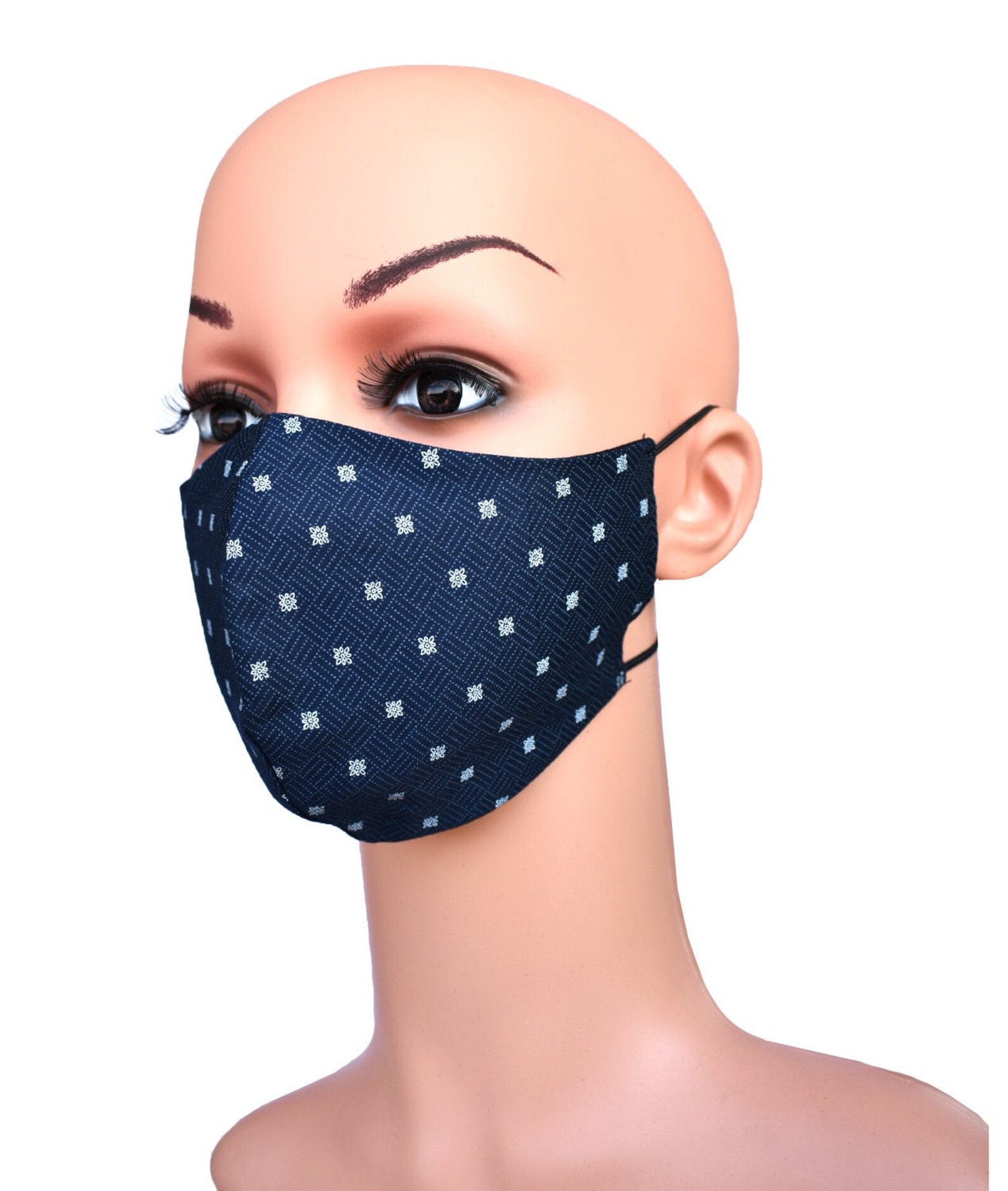 3D Face Mask Navy Blue Pattern Mask Handmade Fashion Cotton Etsy