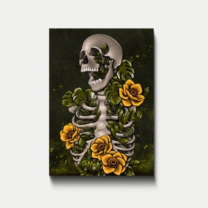 Postkarte | Witchcraft Illustration | Monstera und Skelett| Gothic Postkarte | Tropische Postkarte mit Softtoch Finish | Skelett | Pflanzen