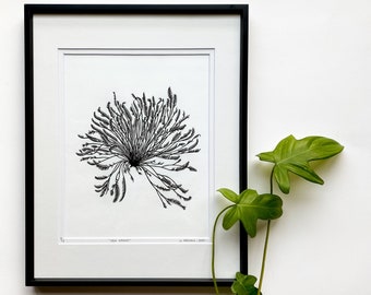 Linograbado de hierba marina, Praderas marinas impresas a mano, Grabado original en linóleo, Arte de vida marina, Impresión sin marco