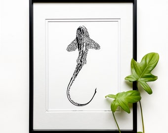 Shark Linocut, Zebra Shark print, Shark art, Ocean inspired art, Original Linocut print, Unframed art print