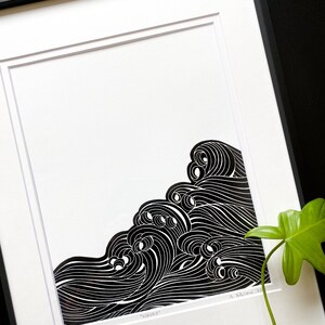 Waves linocut, Waves art, Minimalist art, Ocean inspired art, Original Linocut print, Unframed art print image 3