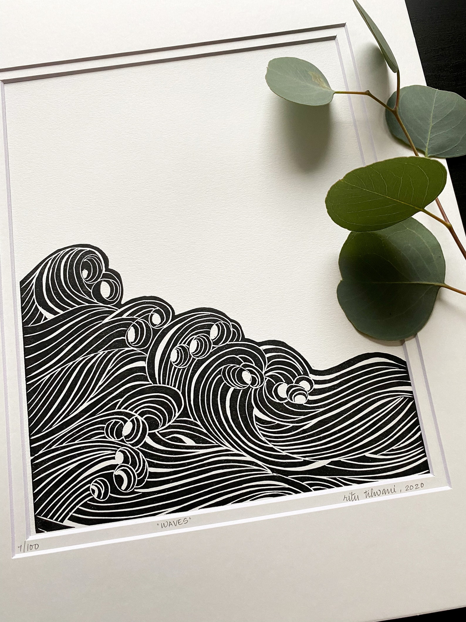 Waves linocut Waves art Minimalist art Ocean inspired art Etsy