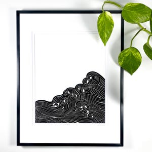 Waves linocut, Waves art, Minimalist art, Ocean inspired art, Original Linocut print, Unframed art print