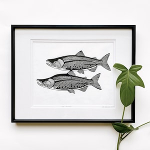 Salmon Linocut, Sockeye Salmon art print, Salmon art , Original Linocut print, Unframed art print, Fish Linocut print, Fish Art