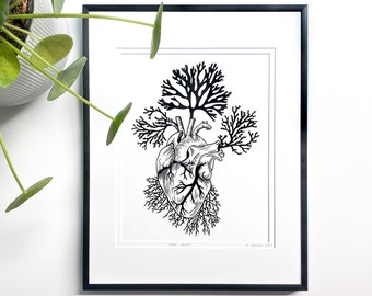 Ocean lover art, Coral art print, Ocean inspired art, Original Linocut print, Unframed art print