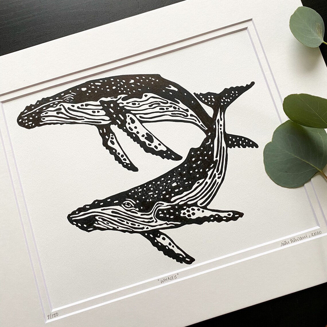 Whales linocut print Humpback whales art Ocean inspired art | Etsy