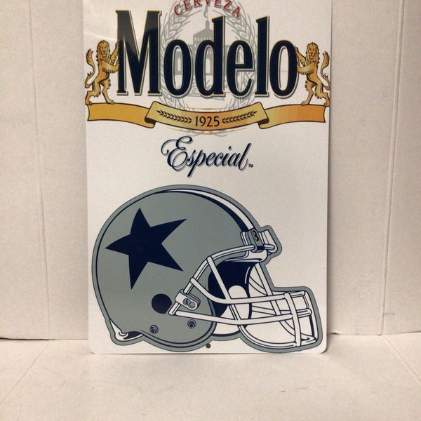 Modelo Beer And Dallas Cowboys Metal Tin Display Sign Man Cave Wall Decor Bar Sign