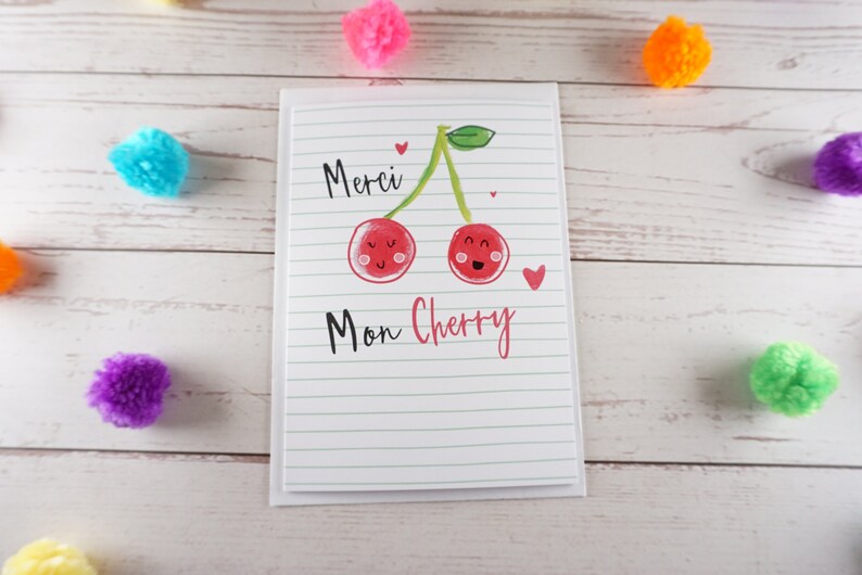 Paper Greeting Cards Pun Card Humour Card Personalised Greeting Card Fun Friendship Card Thankyou Card A6 Greeting Card 1 X Merci Mon Cherry