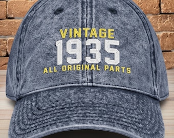 90th Birthday Embroidered Hat: Vintage Style Cotton Twill Cap