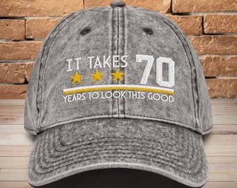 70th Birthday Embroidered Dad Hat: Vintage Cotton Twill Cap