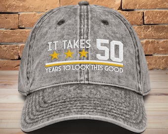 50th Birthday Embroidered Dad Hat: Vintage Cotton Twill Cap