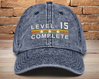 15th Anniversary Embroidered Hat • Retro Vintage Level 15 Complete