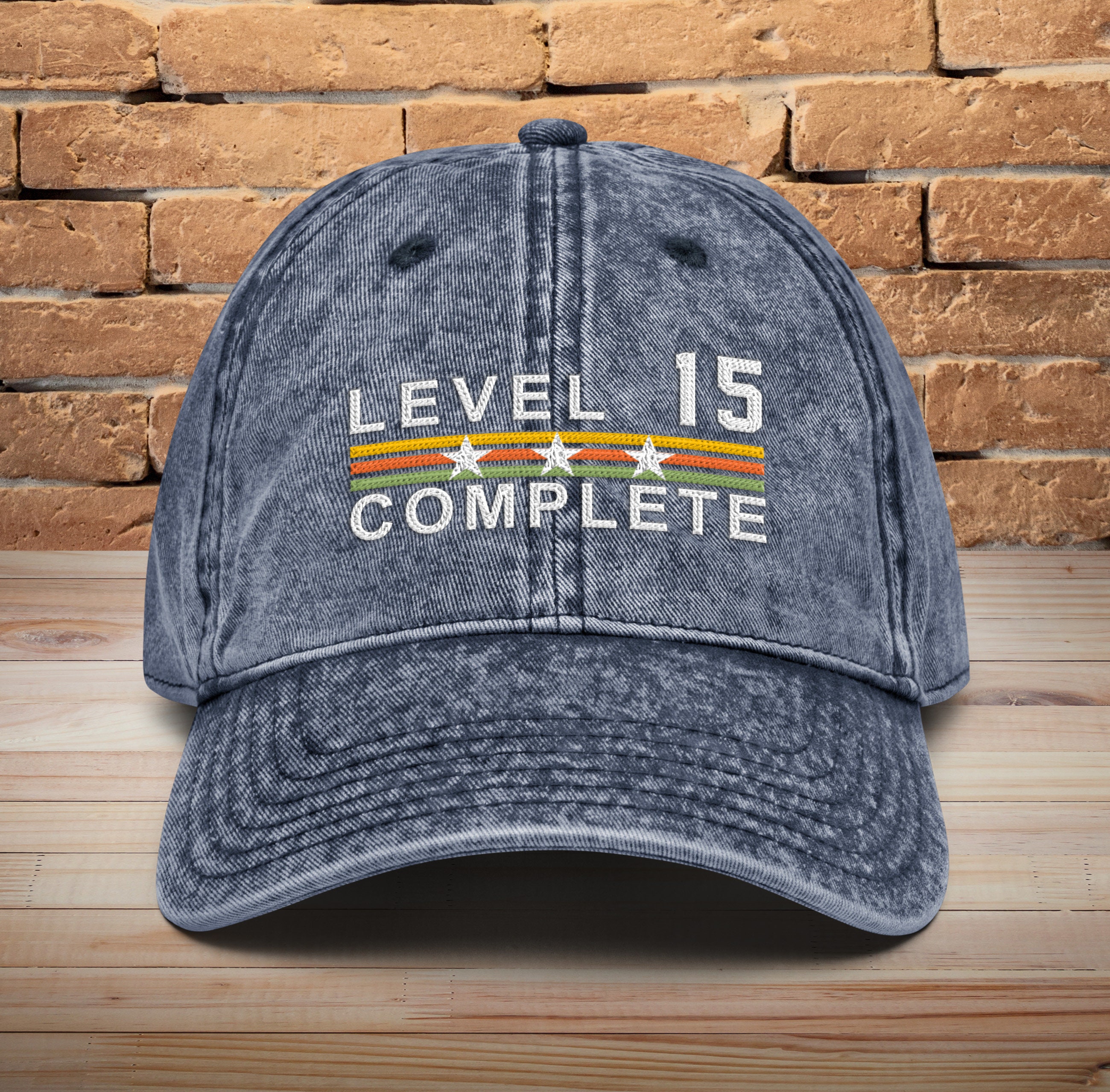 15th Anniversary Embroidered Hat • Retro Vintage Level 15 Complete 