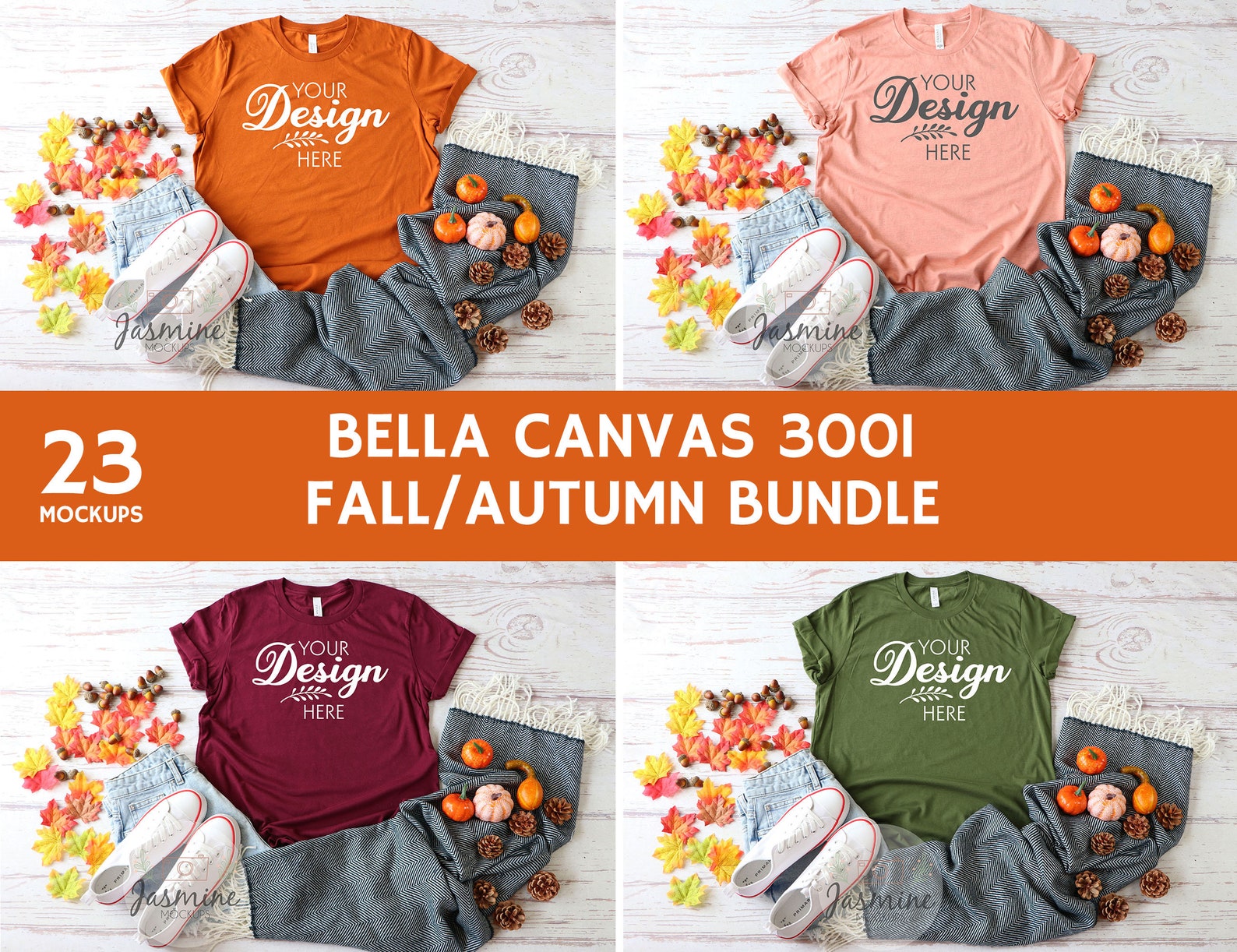 Download Bella Canvas 3001 Tshirt mockup bundle for Fall Season | Etsy