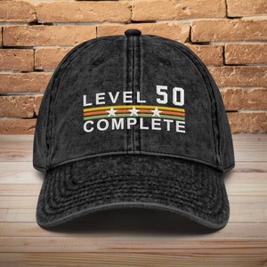50 Years Wedding Anniversary Retro Vintage Embroidered hat for Husband and Wife • Level 50 Complete Hat • 50th Anniversary Gifts for