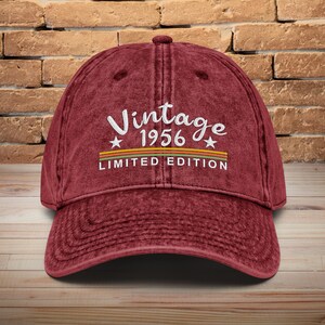 70th Birthday Gift • Embroidered Hat for Men and Women born in 1956 Maroon