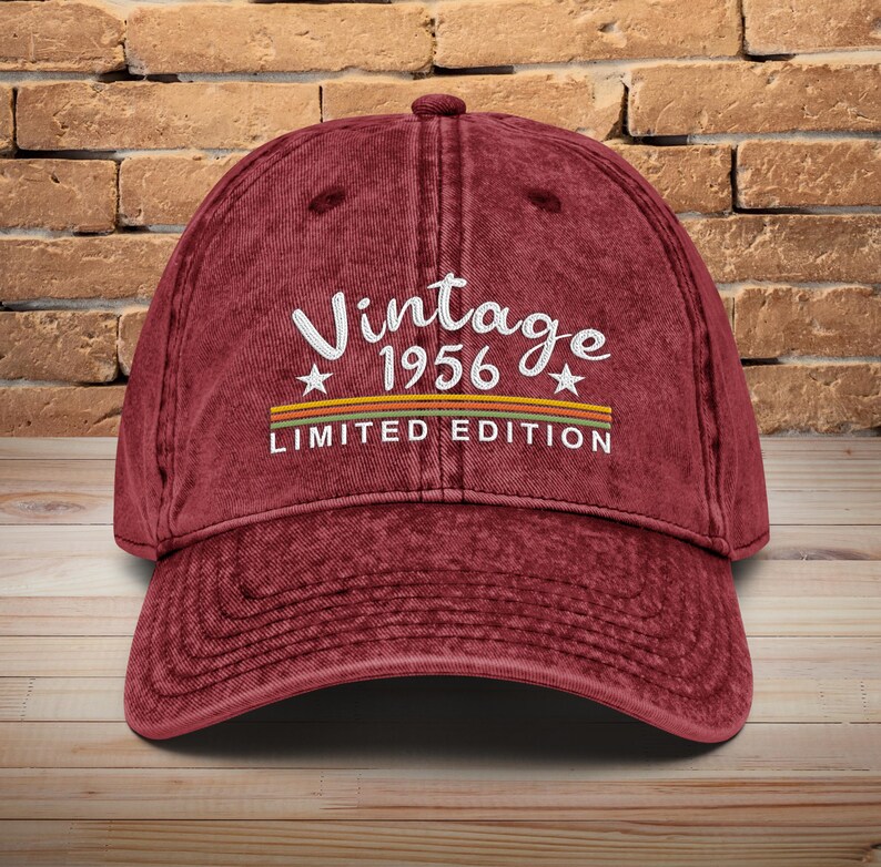 70th Birthday Gift • Embroidered Hat for Men and Women born in 1956 Maroon