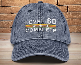 60th Anniversary Embroidered Hat: Retro Vintage Level 60 Complete