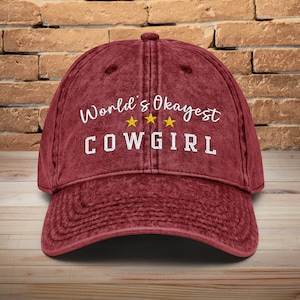 Funny Embroidered Cowgirl Hat: World&#39;s Okayest Vintage Cap