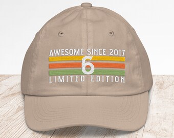 6th Birthday Gift Hat: Embroidered Cotton Twill Baseball Cap