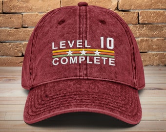 10th Anniversary Embroidered Hat: Retro Vintage Level 10 Complete