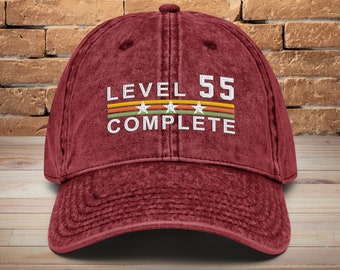 55th Anniversary Hat: Level 55 Complete, Vintage Embroidered Cotton Twill
