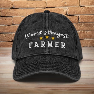 World's Okayest Farmer  Hat • Funny Farmer Hat • Farmer Embroidered Vintage Hat • Farmer Cap • Farmer Gifts