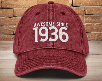 Born in 1936 Vintage Washed Dad Hat - Birthday Gift Baseball Cap