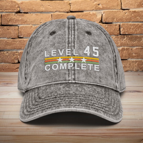 45 Years Wedding Anniversary Retro Vintage Embroidered hat for Husband and Wife • Level 45 Complete Hat • 45th Anniversary Gifts for