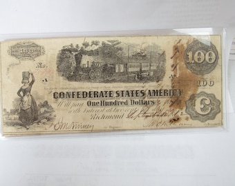 Ships Fast and FREE to U.S. RAILROADS Currency Two Dollar Bill on Genuine U.S Civil War CONFEDERATE
